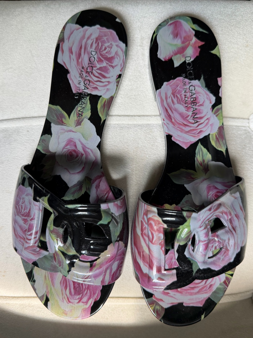 Dolce & Gabbana Pink Rose-Print Slides